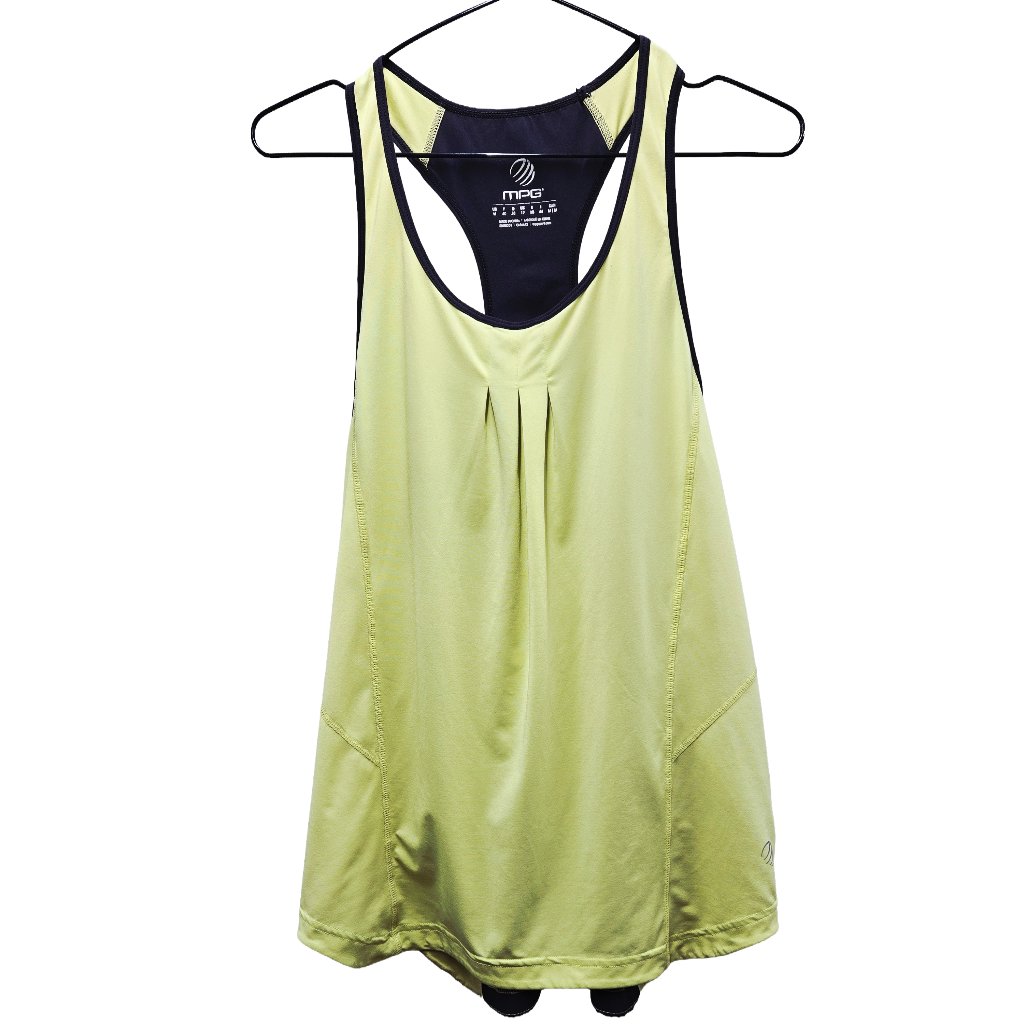 Women's Workout Mpg Racerback Poly Spandex Tank Top Lime Green Black Medium Euc
